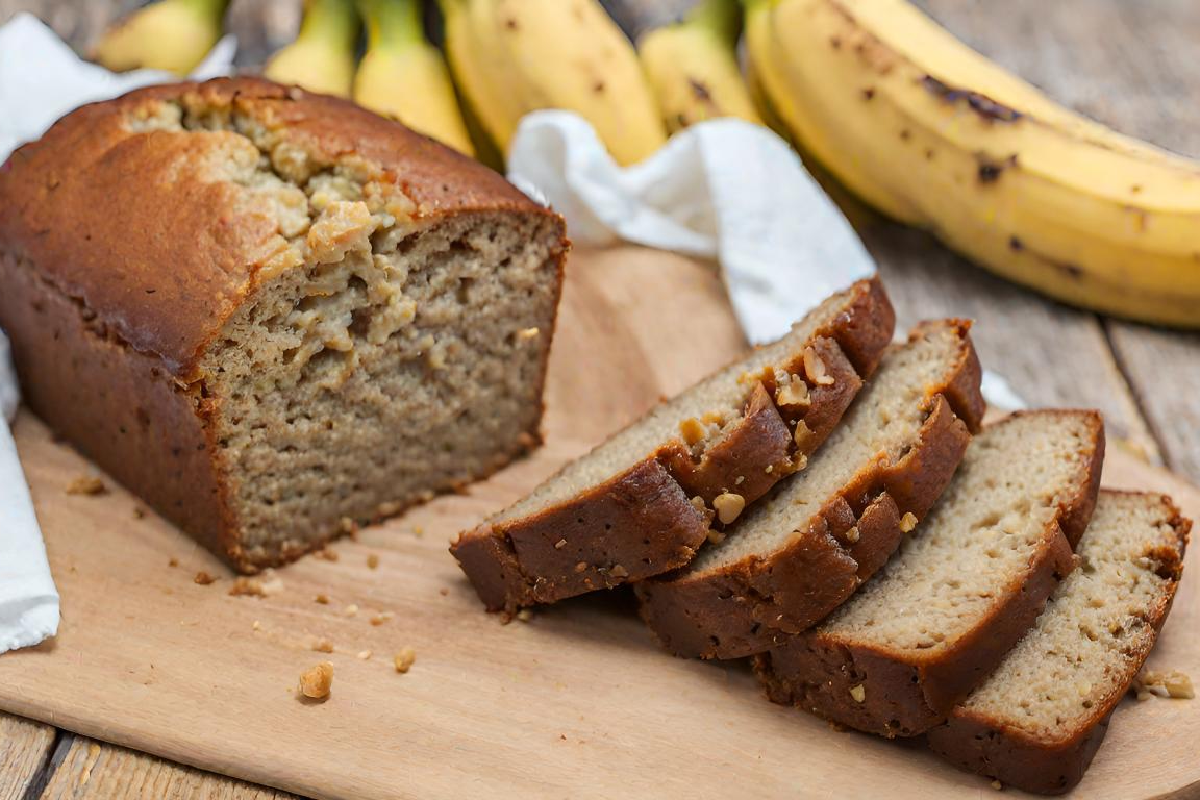 Ingredients for banana bread with ripe bananas
