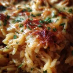 French Onion Chicken Orzo Casserole
