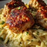 Greek Chicken Meatballs with Lemon Orzo